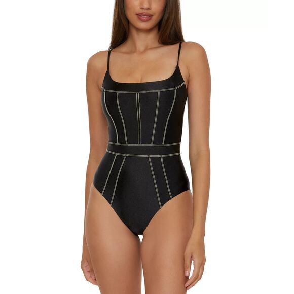 Becca Women's Color Sheen Corset-Seamed One-Piece Swimsuit Black Size S 0181 - Picture 1 of 4